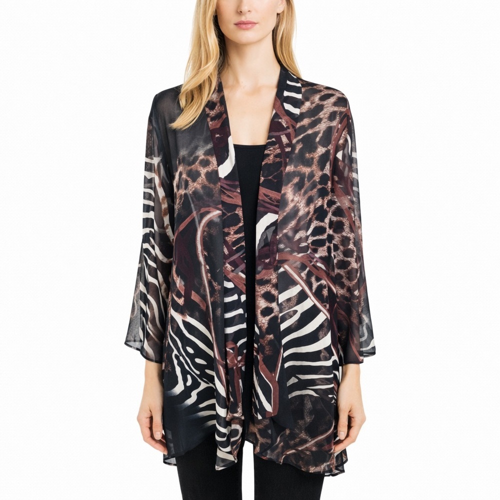 Lior Paris Chiffon Animal Print Kimono Open Front Beachy Chic Career Top Size L